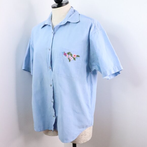 Vintage Capacity Women's M/L 90's Cotton Denim Button-Up Embroidered Shirt - Picture 7 of 12